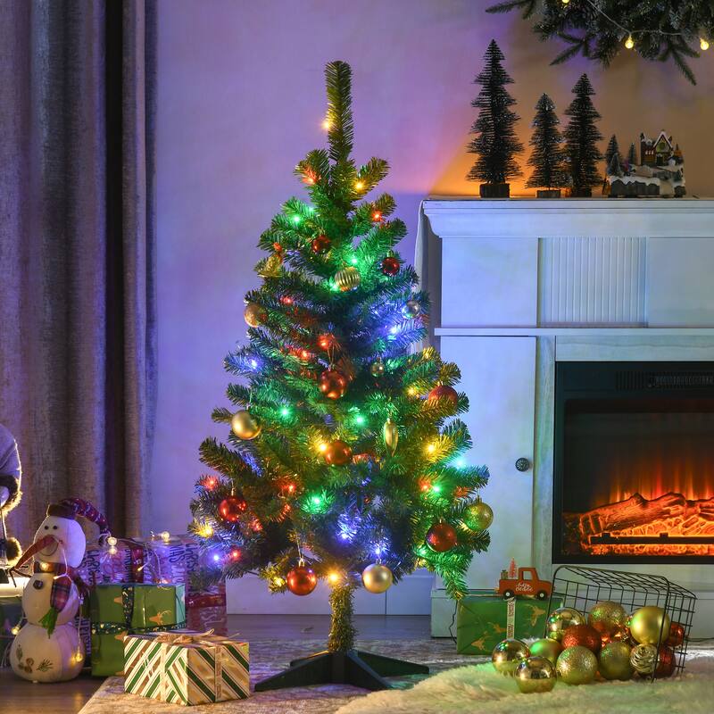 HOMCOM Pre-Lit Artificial Christmas Tree - Auto Open, Warm White or Colorful LED Lights - Green