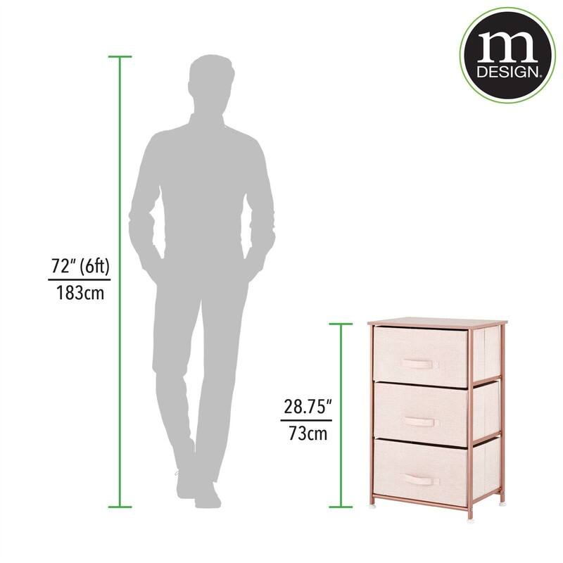 Steel Top and Frame Storage Dresser Tower Unit with 3 Removable Fabric Drawers