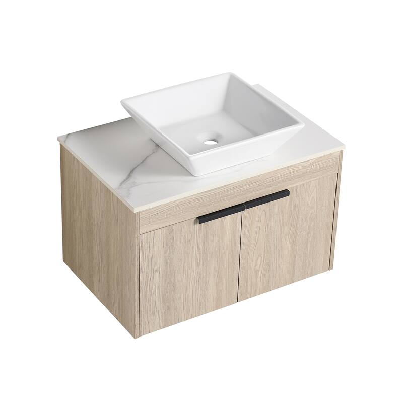 Topcraft Wall Mounted Bathroom Vanity with Sink - 30"-Square Sink - Oak
