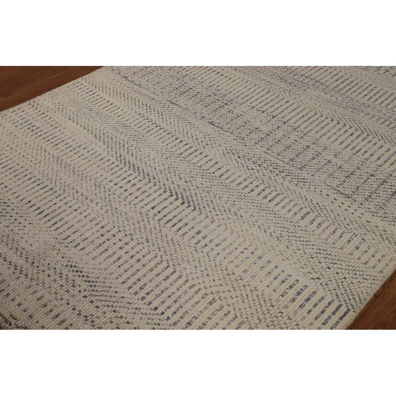 Beige Moroccan Area Rug Hand-Knotted Oriental Wool Carpet - 4'11" x 7'10"