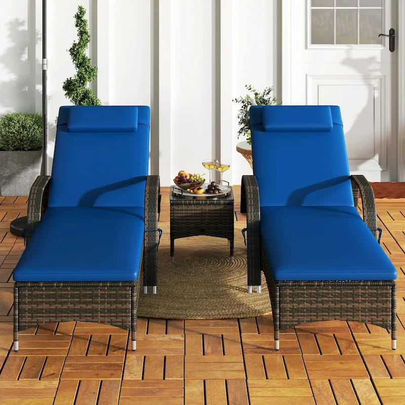 2PCS Patio Chaise Lounge,Adjustable PE Rattan,Cushioned,Weatherproof
