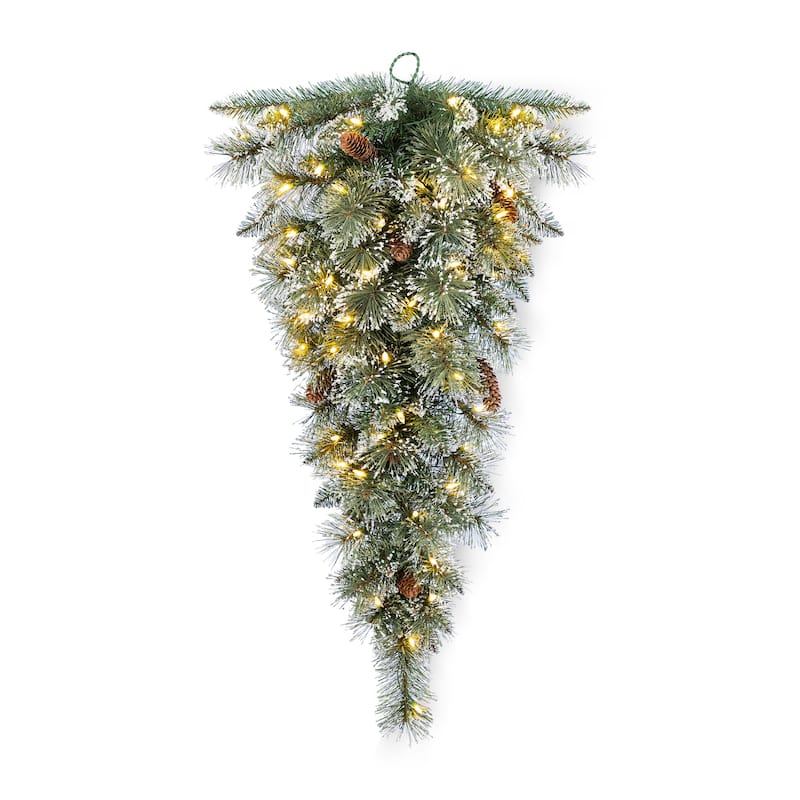 Glitzhome 3ft Pre-Lit Frosted Greenery Pinecones Christmas Teardrop With Timer - 36.00"H