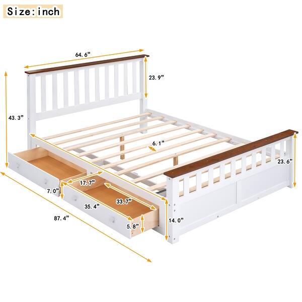 Queen Size Wood Platform Bed with Two Drawers and Wooden Slat Support ...