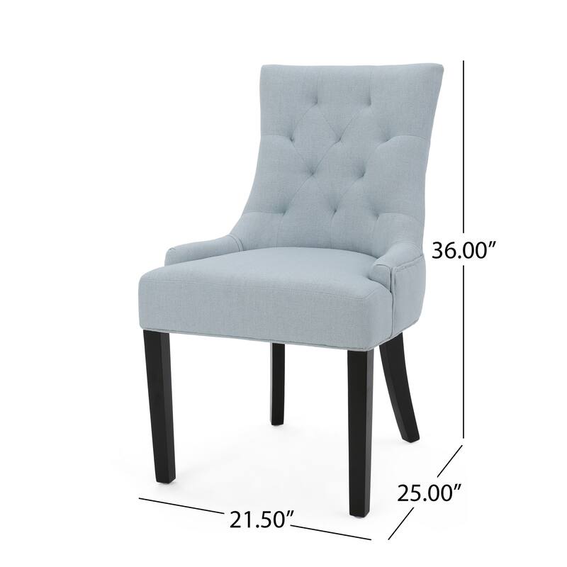 Chen Dining Chair Set of 2, Espresso Wood, Light Blue Button Tufted