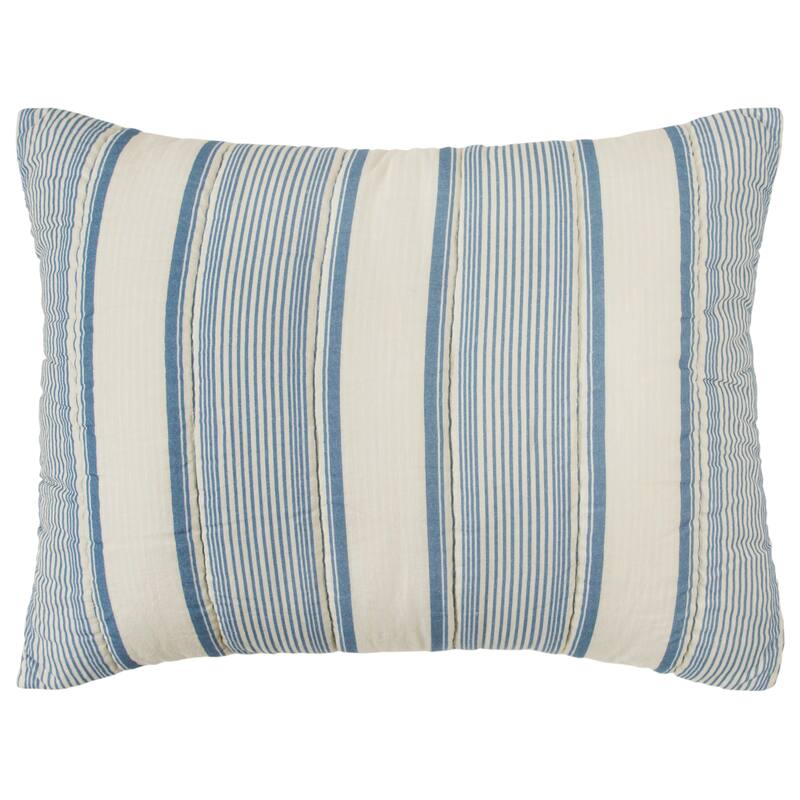 Rizzy Home Thomas Ivory and Blue Hand-quilted Striped 3-Piece Quilt Set