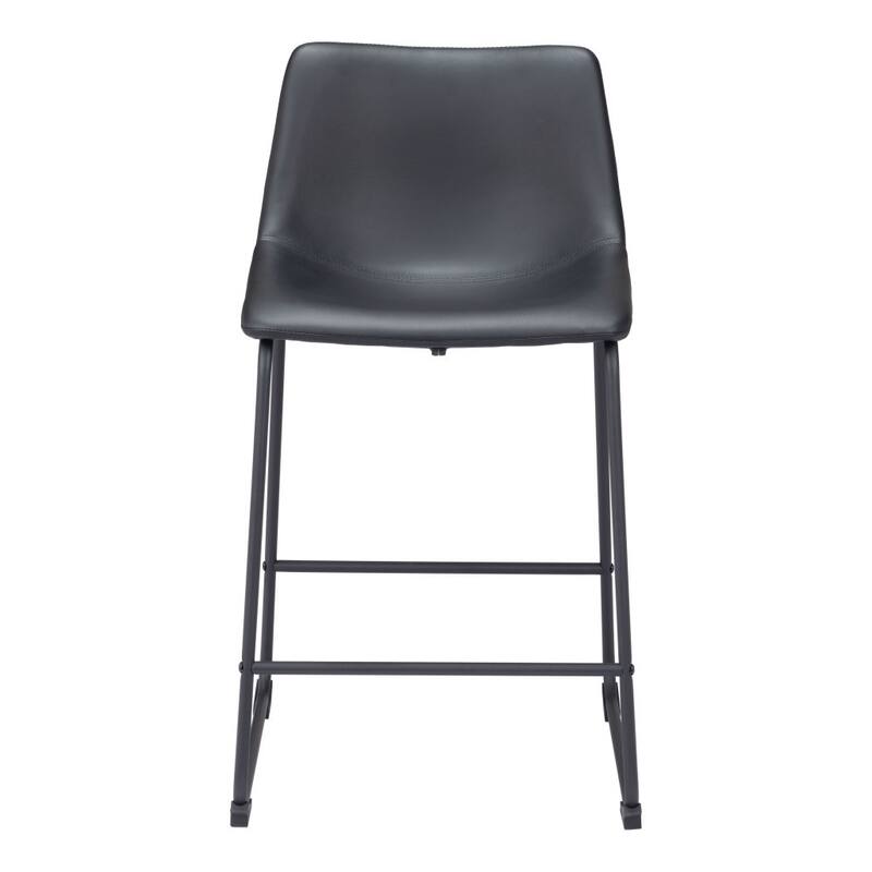 HomeRoots Set of Two 24" Black Faux Leather and Steel Counter Height Bar Chairs