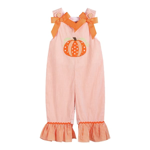 slide 2 of 4, Orange Pinstripe Pumpkin and Bows Playsuit