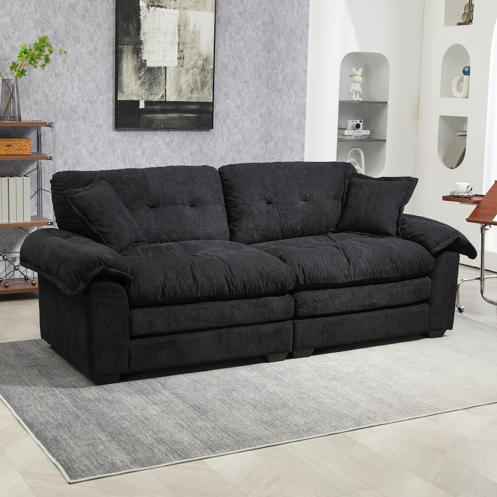 Luxurious 84" Chenille Fabric Recliner Sofa with Memory Foam and 2 Throw Pillows for Small Spaces