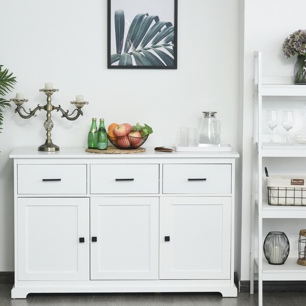 HOMCOM Buffet Storage Cabinet for Kitchen Dining Room Entryway with 2 Cabinets and 3 Drawers Adjustable Shelves. Opens flyout.