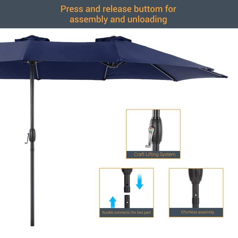 LIVOOSUN 15×9FT Double-sided Patio Umbrella with UPF50+, Handle Control, and Wind-Resistant Design——Experience Outdoor Comfort