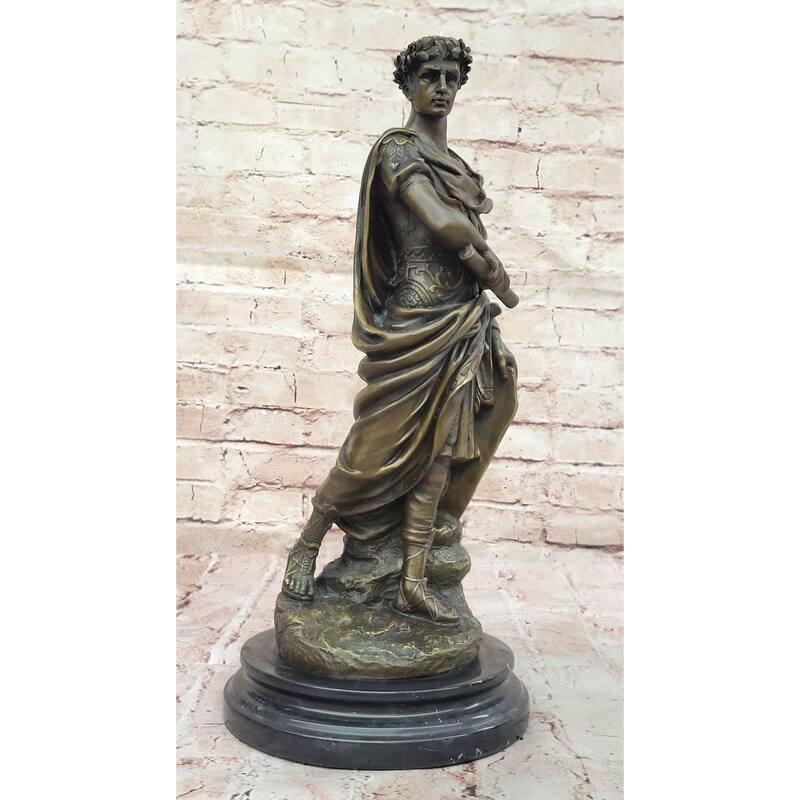 Bronze Julius Caesar Sculpture Statue On Marble Base - Roman History Art Decor