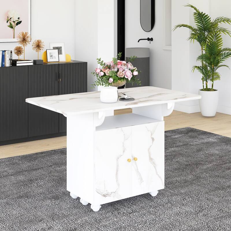 47" MDF Folding Dining Table with storage rack and cabinet