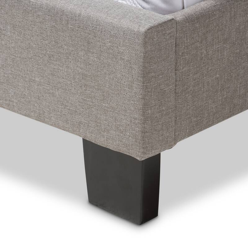 Queen Size Upholstered Bed - Light Grey Fabric Bed with Tufting & Wood Frame