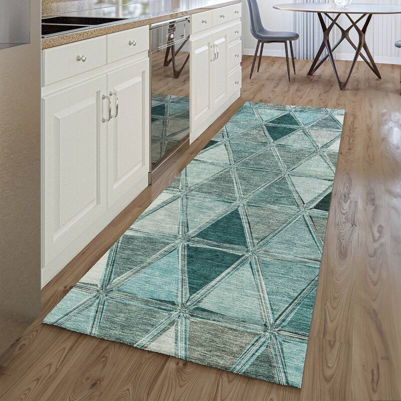 Premium Washable Super Soft Contemporary Mosaic Mayfield Rug - Teal - 2' 3" x 7' 6" - Runner