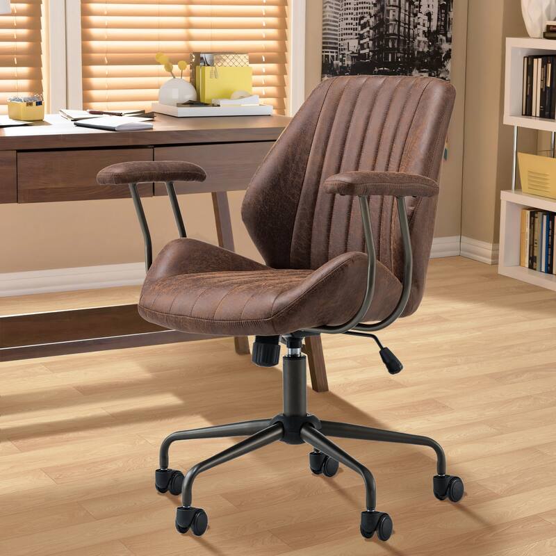 OVIOS Suede Fabric Ergonomic Office Chair Desk Chair Lumbar Support - Brown