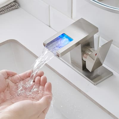 Brushed Nickel Bathroom Sink Faucet with tri-color LED Light