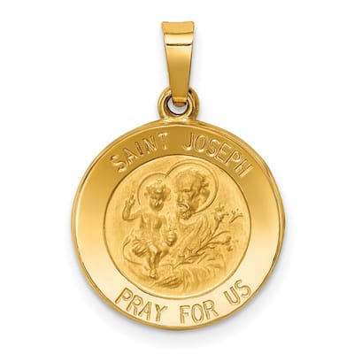Curata 14k Yellow Gold 18" Satin St. Joseph Medal Pendant Necklace