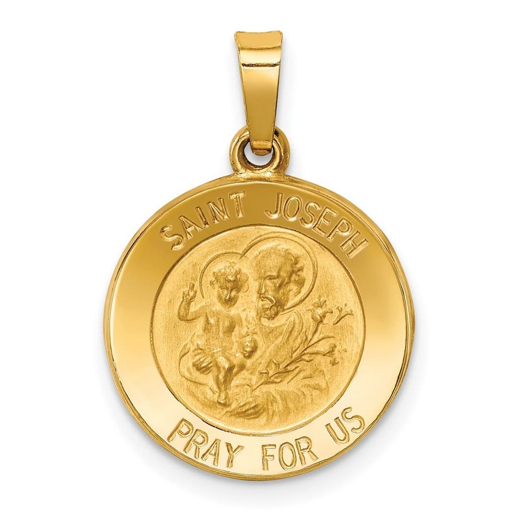 Curata 14k Yellow Gold 18" Satin St. Joseph Medal Pendant Necklace