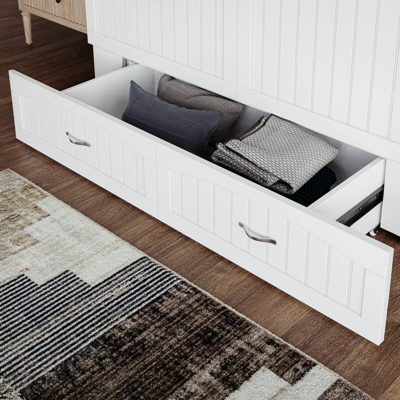 Aspen Queen Murphy Bed Chest with 6" Mattress, Storage Drawer & Built-In Charger in White