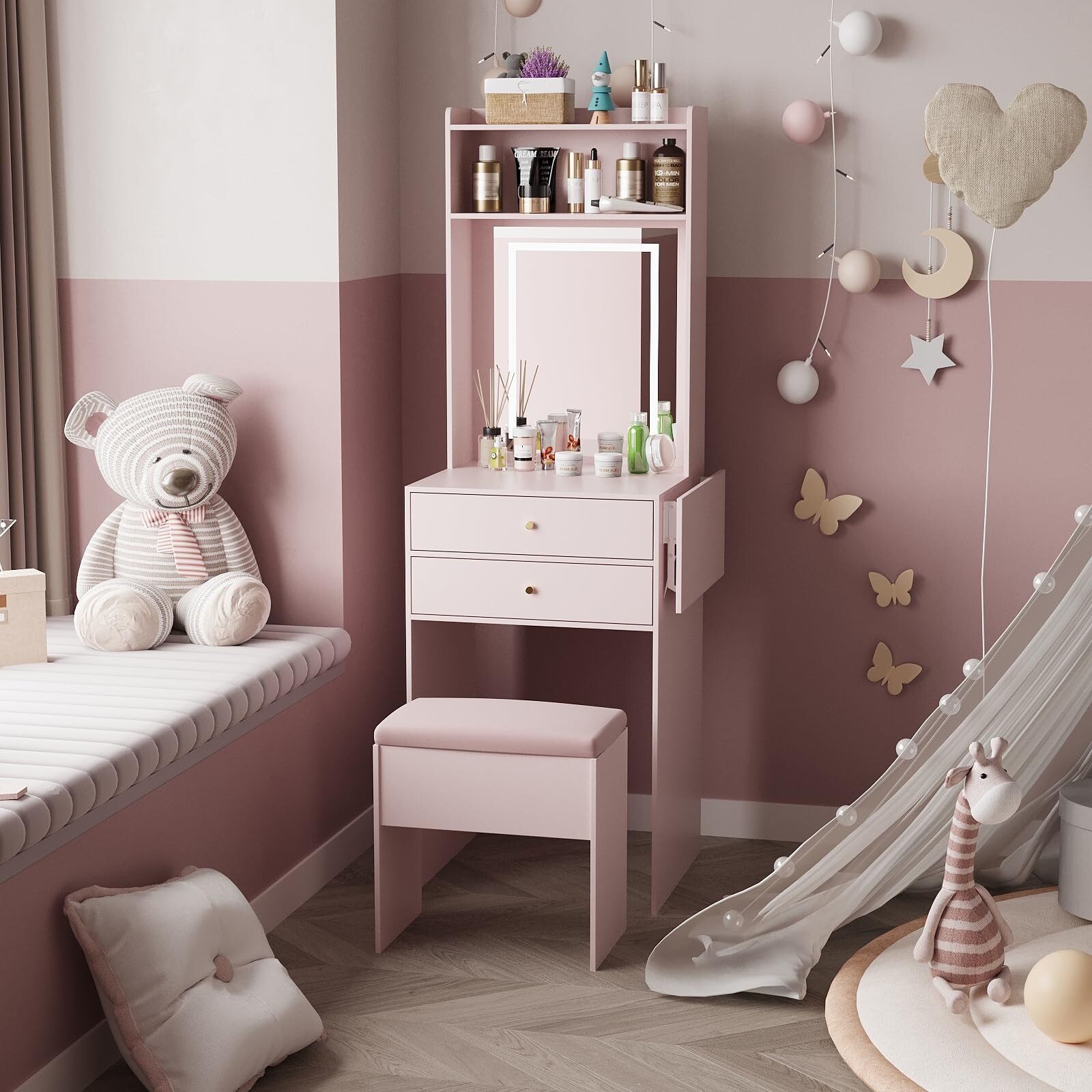 Compact mirrored dressing table online