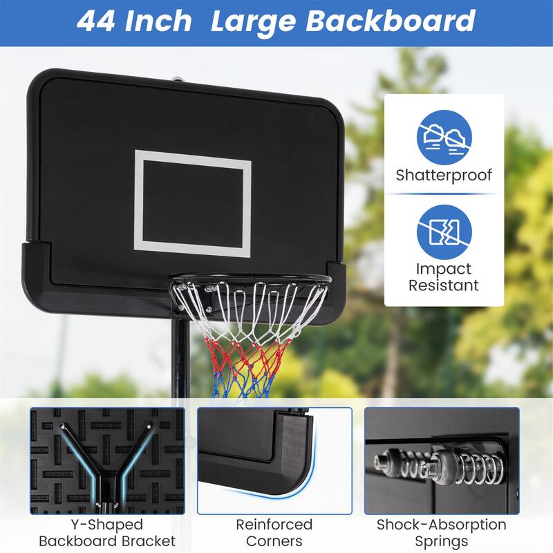 Gymax 6.5-10 FT Adjustable Portable Basketball Hoop w/ 44 Inch