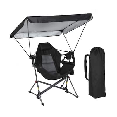 Portable Hammock Camping Chair with Adjustable Canopy, Swing Seat, Cup Holder & Folding Rocking Design