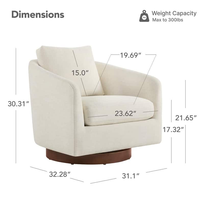 Spruce & Spring Classic Swivel Club Accent Chair with Back Cushion & Solid Wood Frame