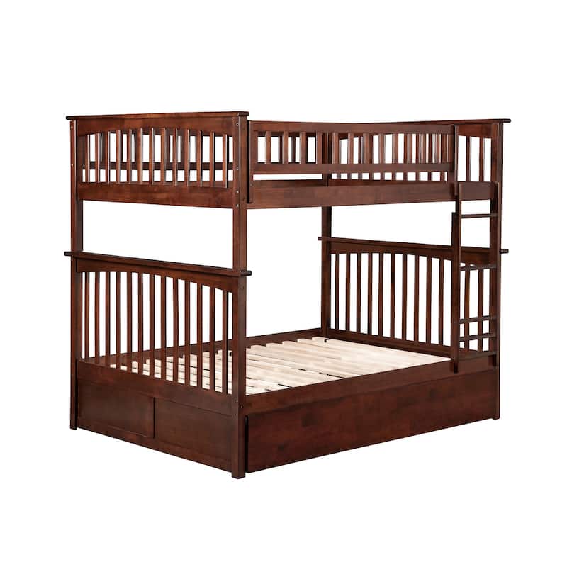 Bunk Bed Full Over Full with Trundle - Solid Wood Bunk Beds for Kids - Space Saving Design