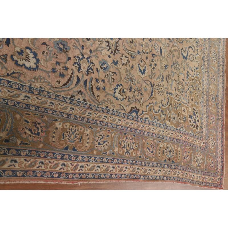 Hand Knotted Oriental 100% Wool Carpet Traditional Floral Pink Mashad Area Rug - 12' 5'' X 9' 4''