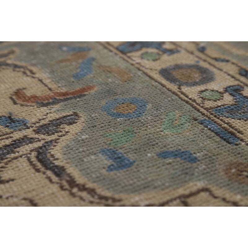 Floral Medallion Tabriz Persian Area Rug Beige Handmade Wool Carpet - 9'7"x 12'9"