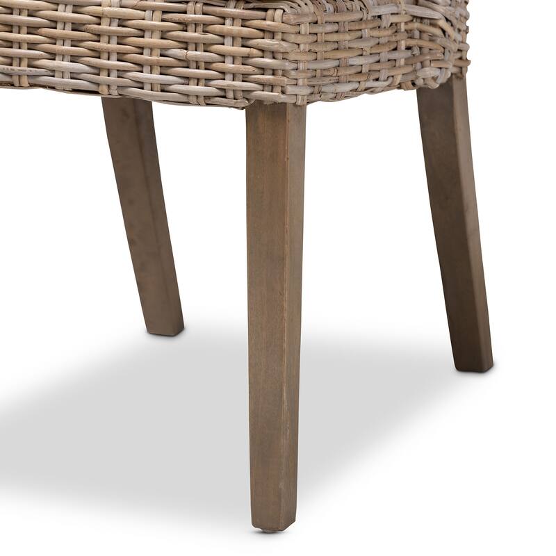Toby Modern Bohemian Grey Rattan 2-Piece Dining Chair Set