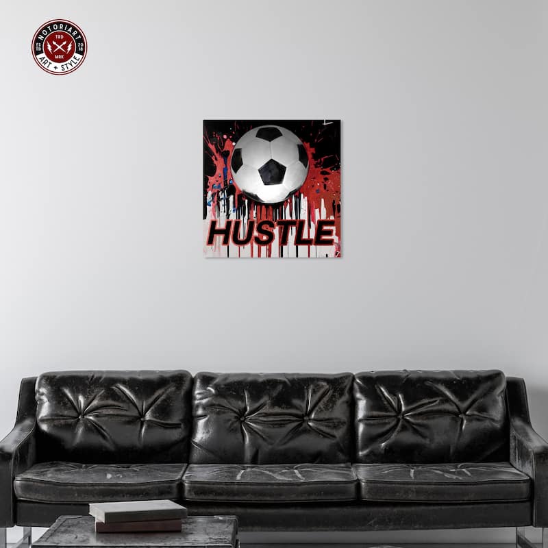 Notoriart Soccer Red Splash Gallery Wrapped Soccer 1 Piece Canvas Wall Art