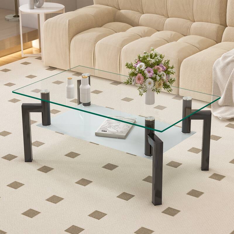 Rectangle Glass Clear Coffee Table Side Table