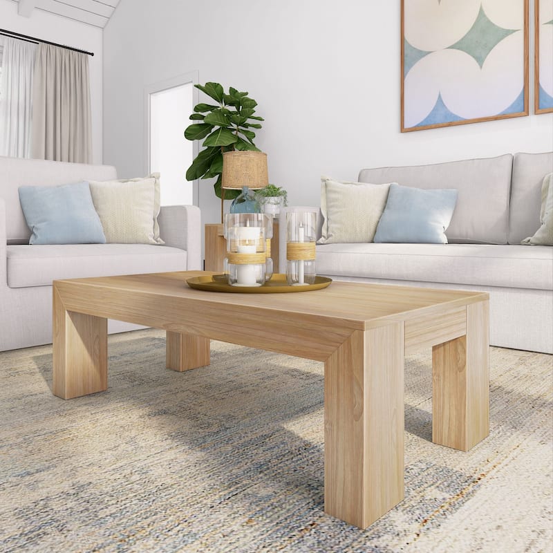 Plank and Beam Modern Rectangular Coffee Table - 48" x 24" - Blonde Wirebrush
