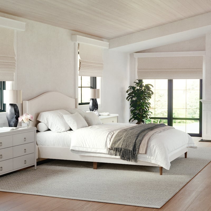 Martha Stewart Upholstered Platform Bed with Curved Headboard