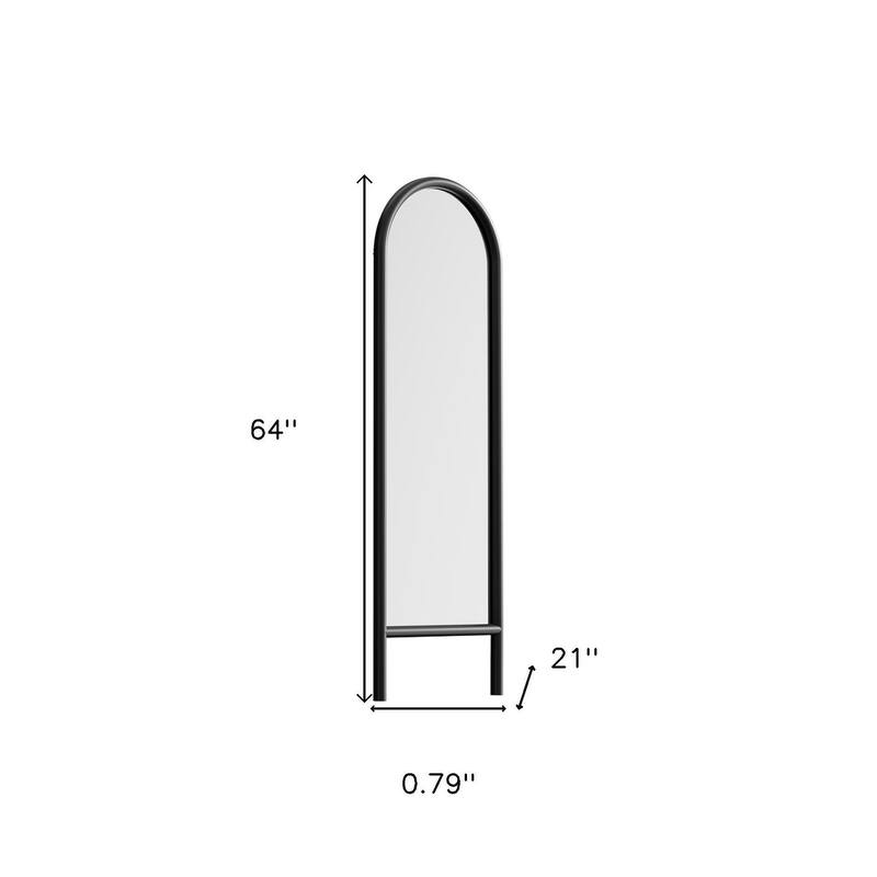 HomeRoots 64" Black Solid Wood Arch Leaning Ladder Framed Full Length Mirror - 21.00 in. x 64.00 in. x 0.79 in.