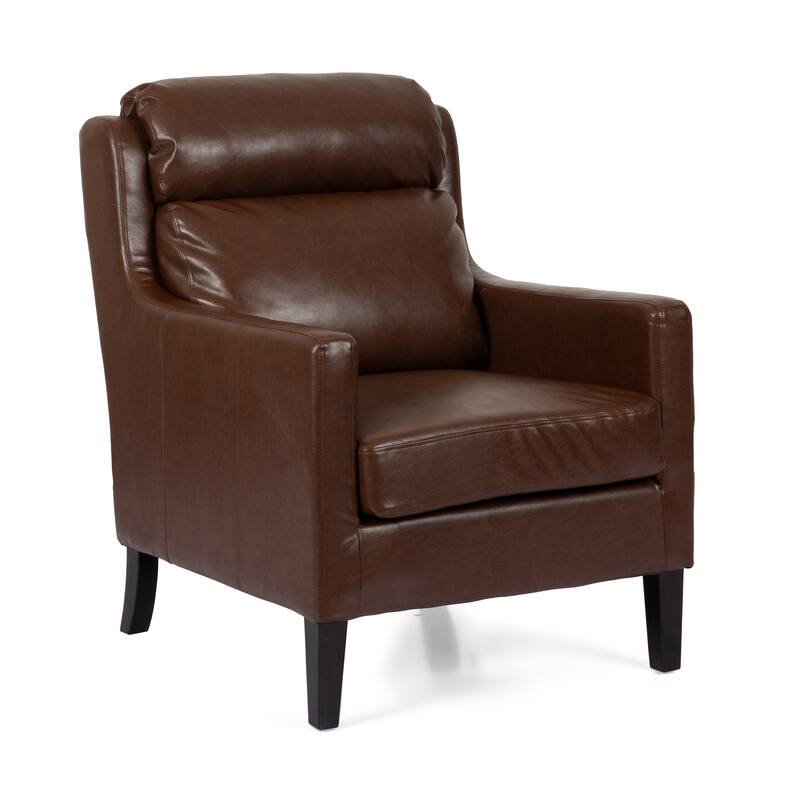 Modern 28.25" High Back Upholstered PU Club Chair with Rubber Wood Legs and Waterfull Back