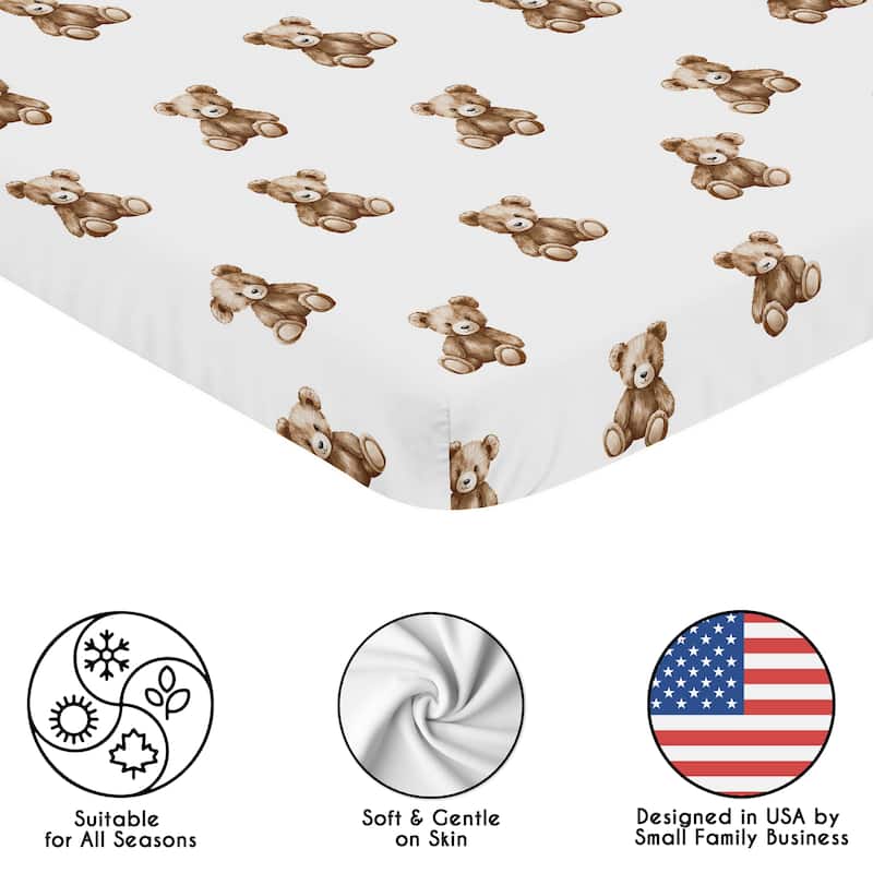Sweet Jojo Designs Boho Teddy Bear Boy, Girl, Gender Neutral Fitted Mini Portable Crib Sheet -Brown, Classic Wholesome Aesthetic