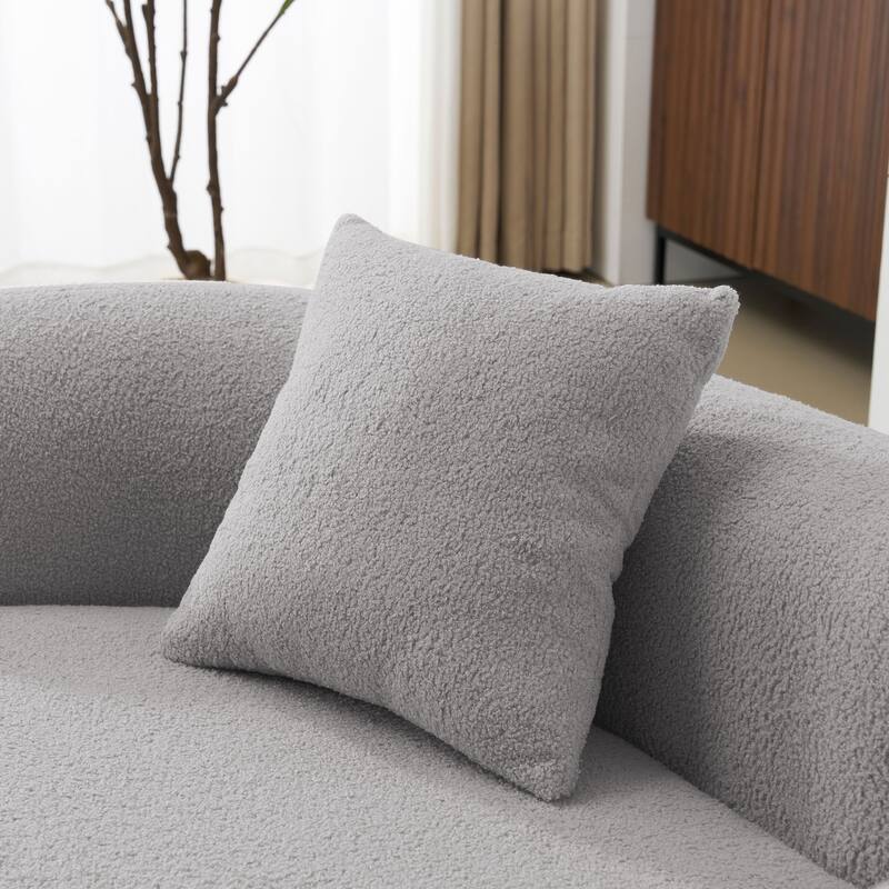 66.93 Inch Curved Loveseat Grey Full Compression Sponge Sofa, Teddy Velvet Fabric, No-Assembly Compact Sofa