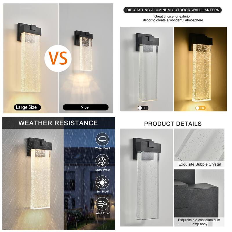 18" 12W Outdoor Wall Light w/ Bubble Crystal, Up/Down Lighting, 1-Pack
