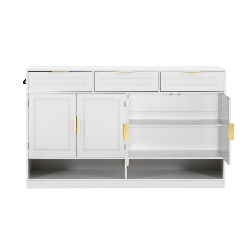 Farmhouse 59.1" Sideboard Cabinet with 3 Drawers and Open Shelf for Dining Room, Living Room, Entryway