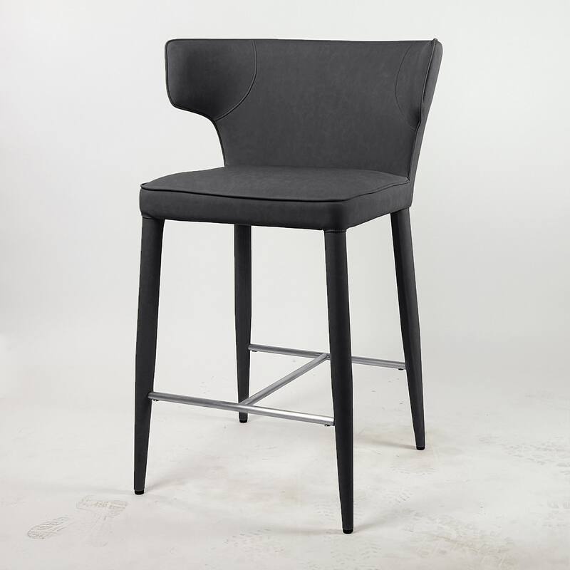 Extended Wingback Modern Leather Counter Stool - Dark Grey