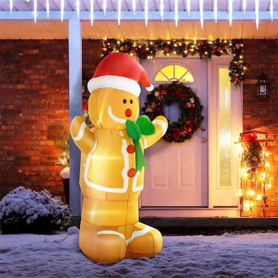Large Yellow Gingerbread Man Inflatable with LED Lights for Holiday Indoor or Outdoor Decor