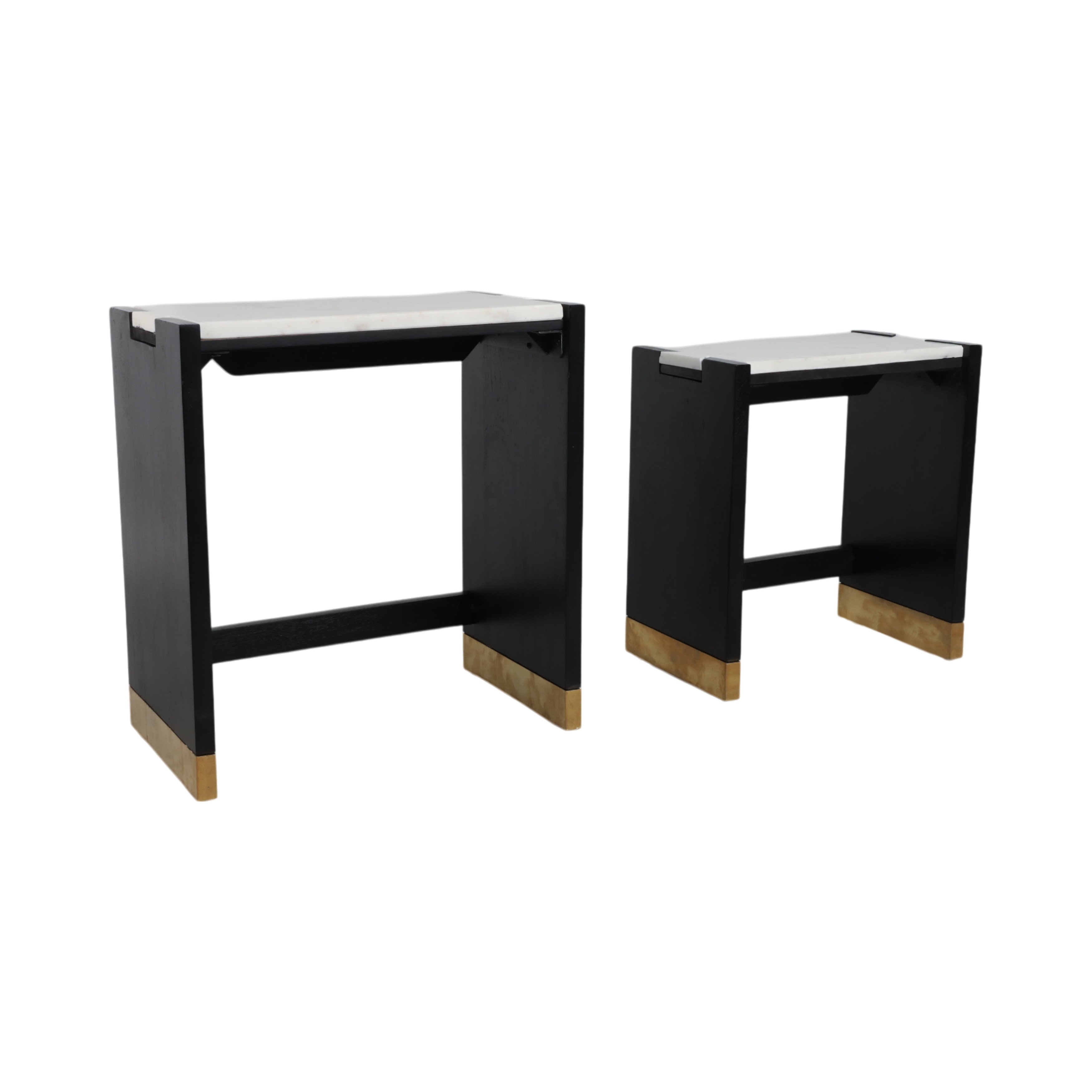 Stone and Acacia Wood Accent Tables with Travertine Top (Set of 2)