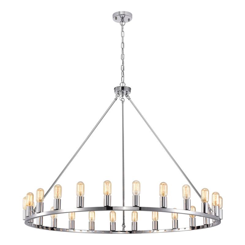 Chrome 48-inch Wagon Wheel 24-light Chandelier