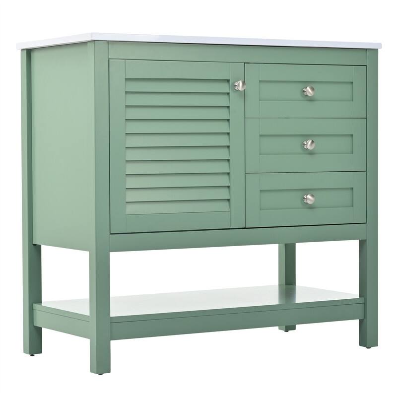 36'' Bathroom Vanity with/without Resin Sink, Free Standing Bathroom Vanity Cabinet with 2 Drawers & 1 Soft Closing Door