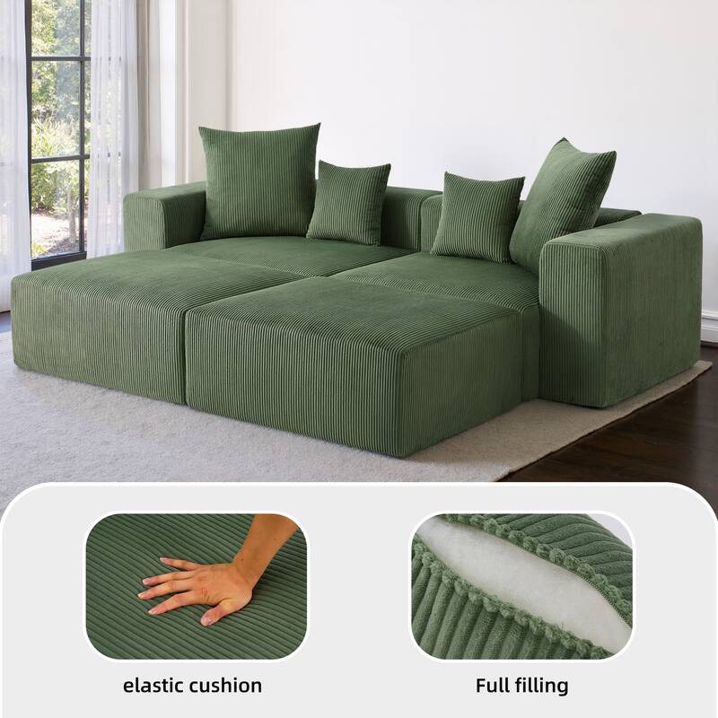 4-Piece Modern Corduroy Modular Sectional Sofa Set with 4 Throw Pillows