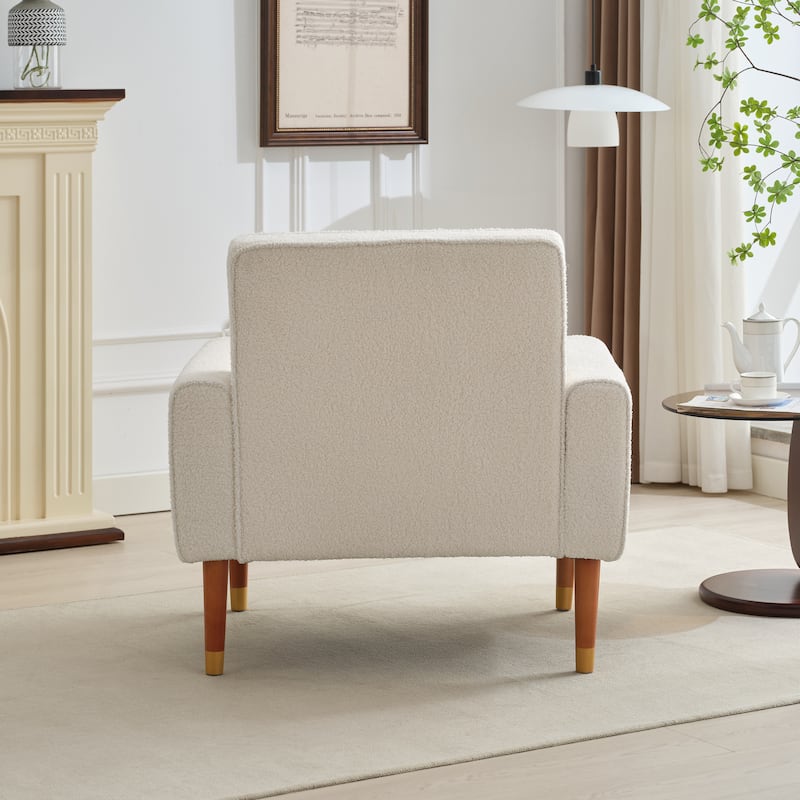 Beige 33.75" Classic Biscuit-Style Button Tufted Accent Chair with Elegant Solid Wood Legs