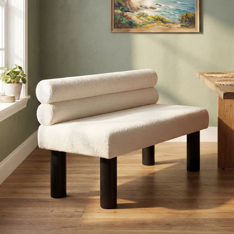 Christopher Knight Home - Modern Upholstered Bench with Padded Seat and Backrest - Beige+Black