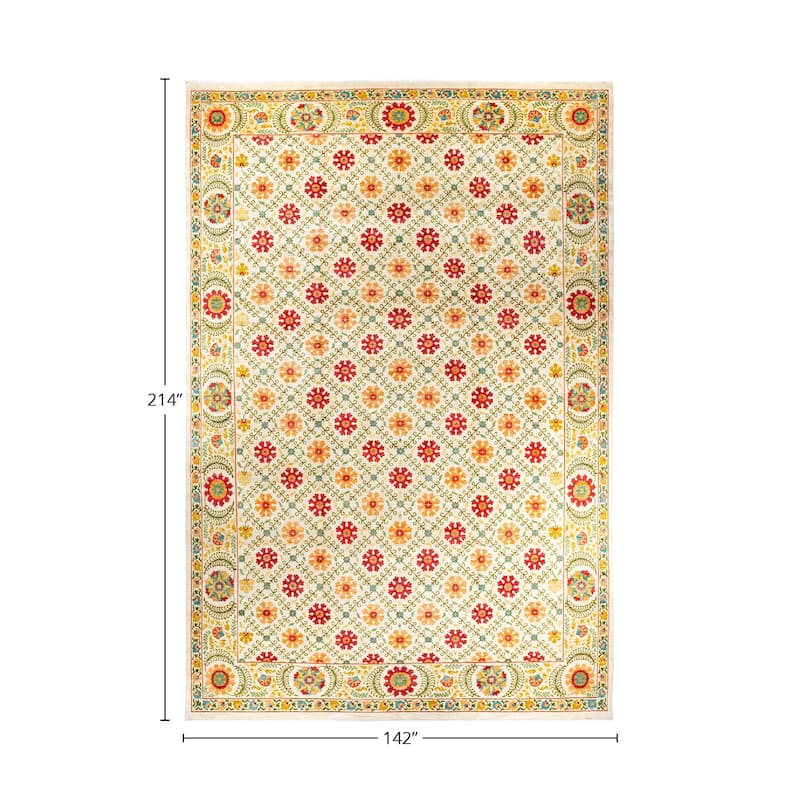 Overton Handknotted Wool Vintage Inspired Contemporary Suzani Ivory Area Rug - 17' 10" x 11' 10"